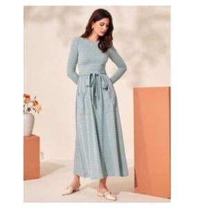 SHEIN Mint Green Long Sleeve Belted Dress